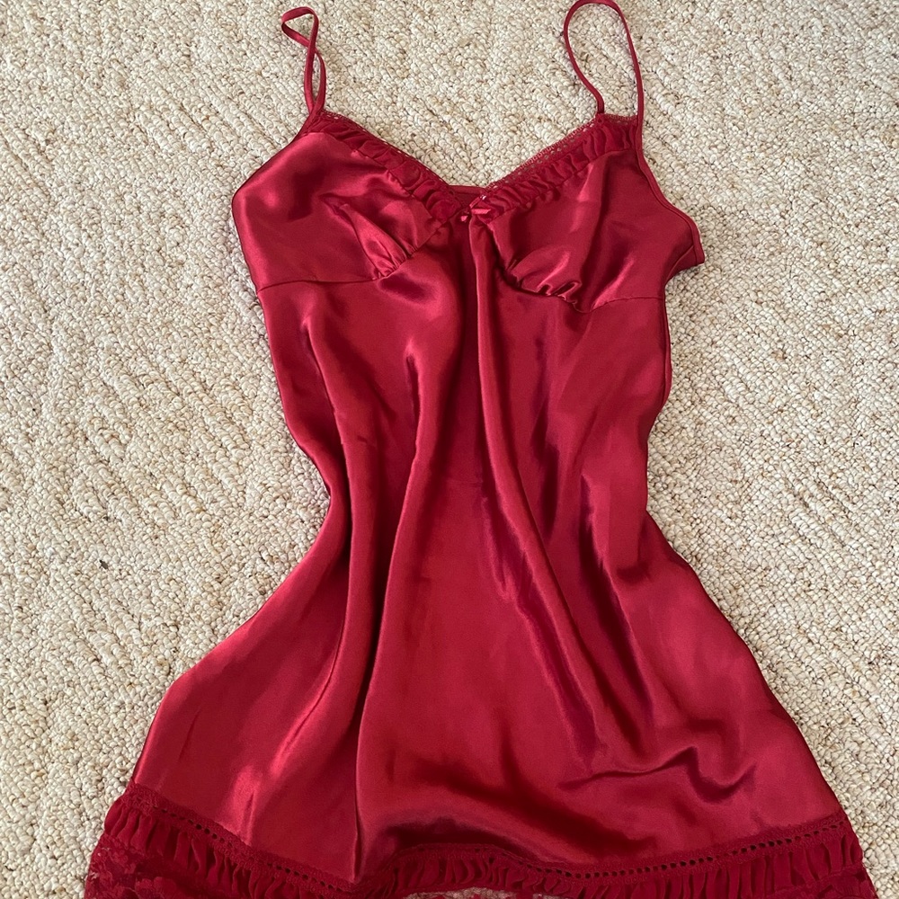 ENCHANTING RED SLIP DRESS WITH BORDERING LACE